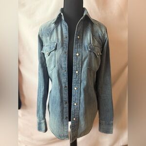 Ralph Lauren Polo denim Jean snap button up western style top sz XS new with tag
